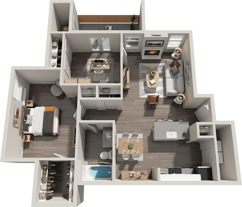 Floor plan for 1 bed, 1 bath, 802 sqft